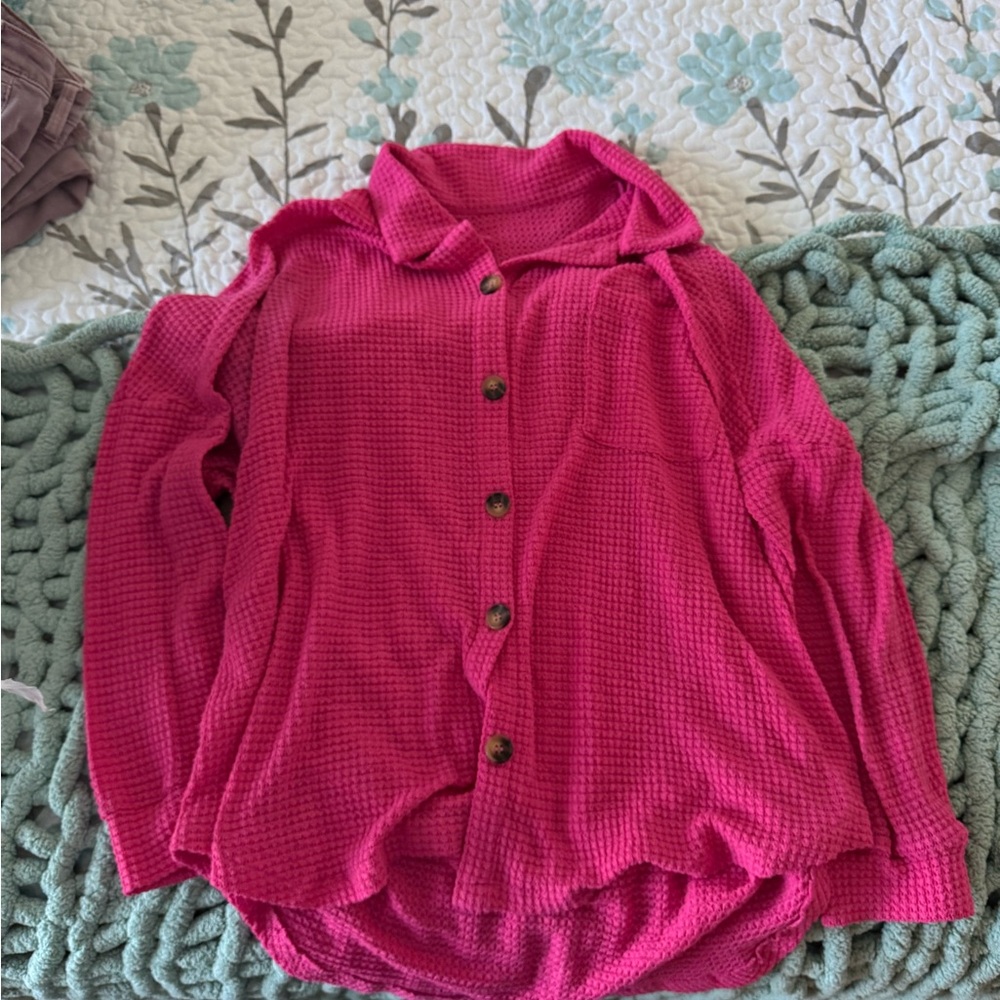 Women's Pink Button-Up Sweater